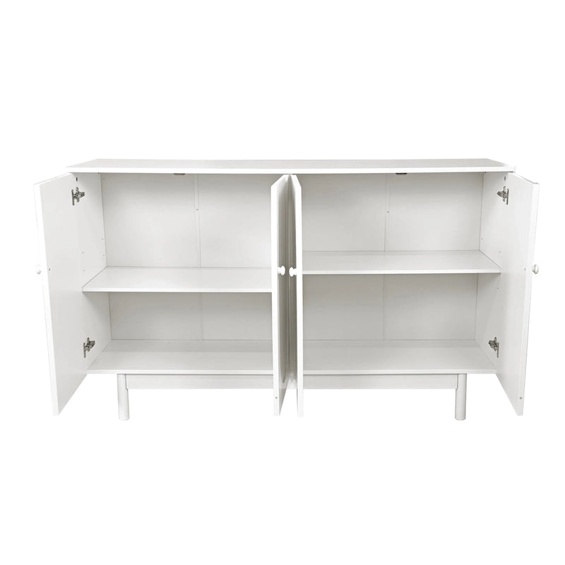 Armoire de rangement intaglio moderne à 4 portes avec étagère réglable, armoire élégante et d'appoint avec pieds en pin, buffet