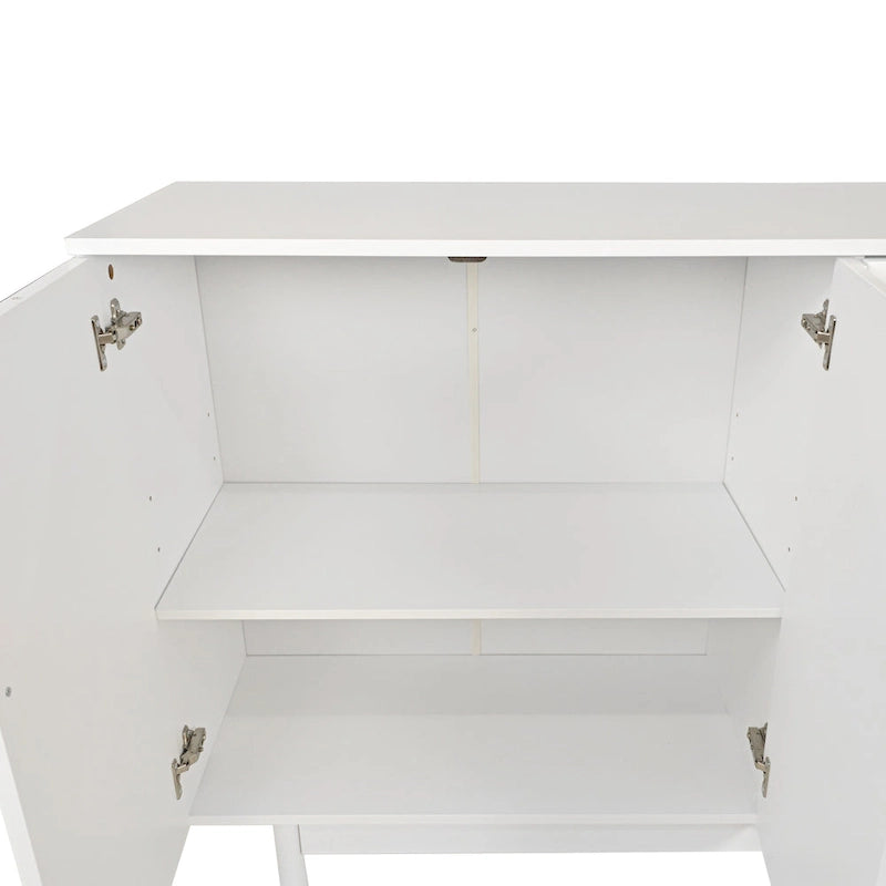 Armoire de rangement intaglio moderne à 4 portes avec étagère réglable, armoire élégante et d'appoint avec pieds en pin, buffet