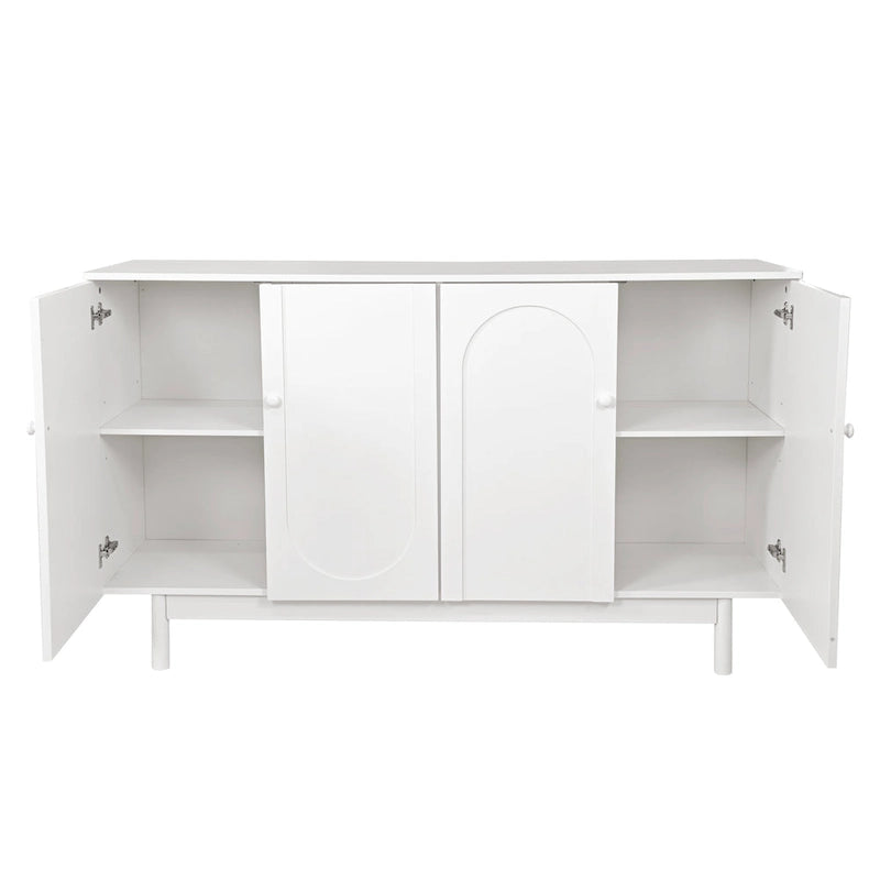 Armoire de rangement intaglio moderne à 4 portes avec étagère réglable, armoire élégante et d'appoint avec pieds en pin, buffet
