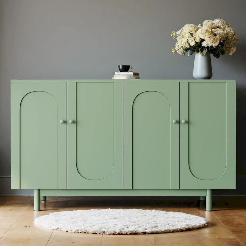 Armoire de rangement intaglio moderne à 4 portes avec étagère réglable, armoire élégante et d'appoint avec pieds en pin, buffet