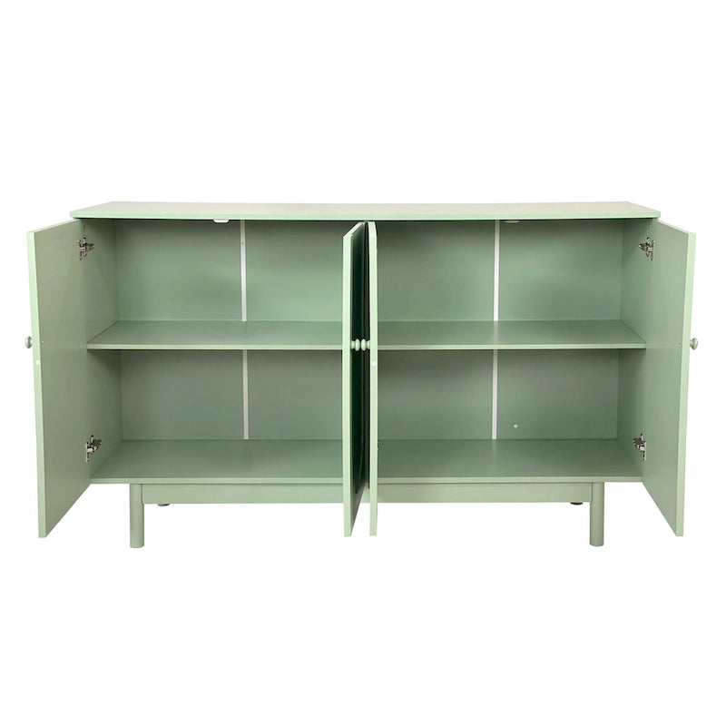 Armoire de rangement intaglio moderne à 4 portes avec étagère réglable, armoire élégante et d'appoint avec pieds en pin, buffet