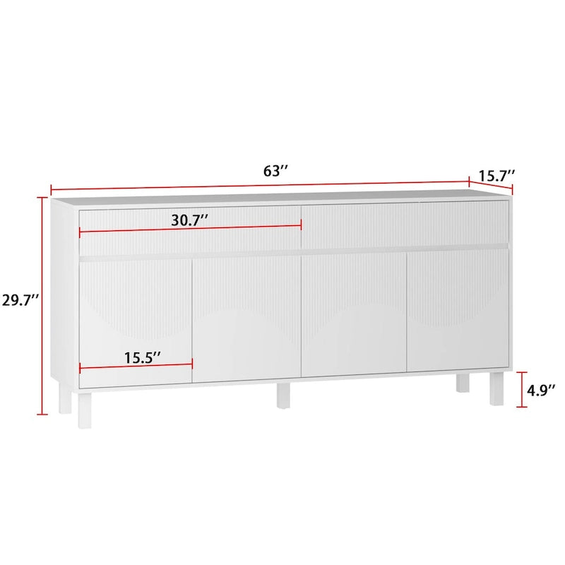 Buffet de rangement avec pieds en pin et buffet intérieur réglable - 63