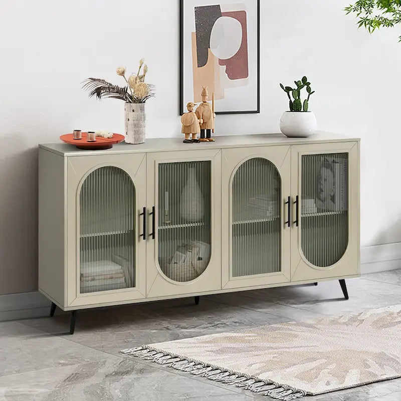 Meuble TV en bois de 60 pouces avec armoire de rangement et porte en verre