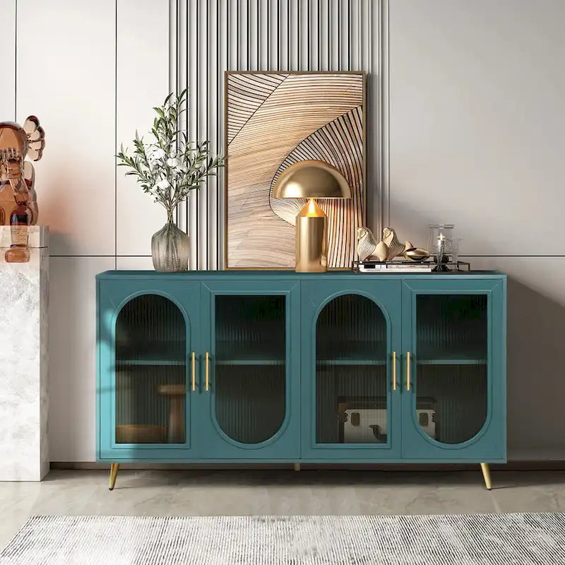 60 inches Wood TV Stand with Storage Cabinet and Glass Door