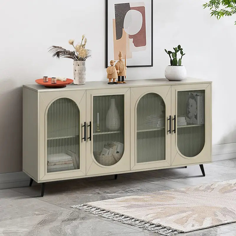 Meuble TV en bois de 60 pouces avec armoire de rangement et porte en verre