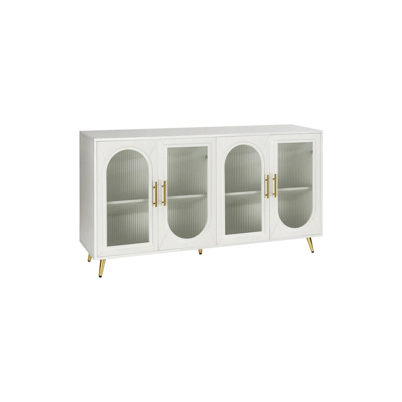 Meuble TV en bois de 60 pouces avec armoire de rangement et porte en verre
