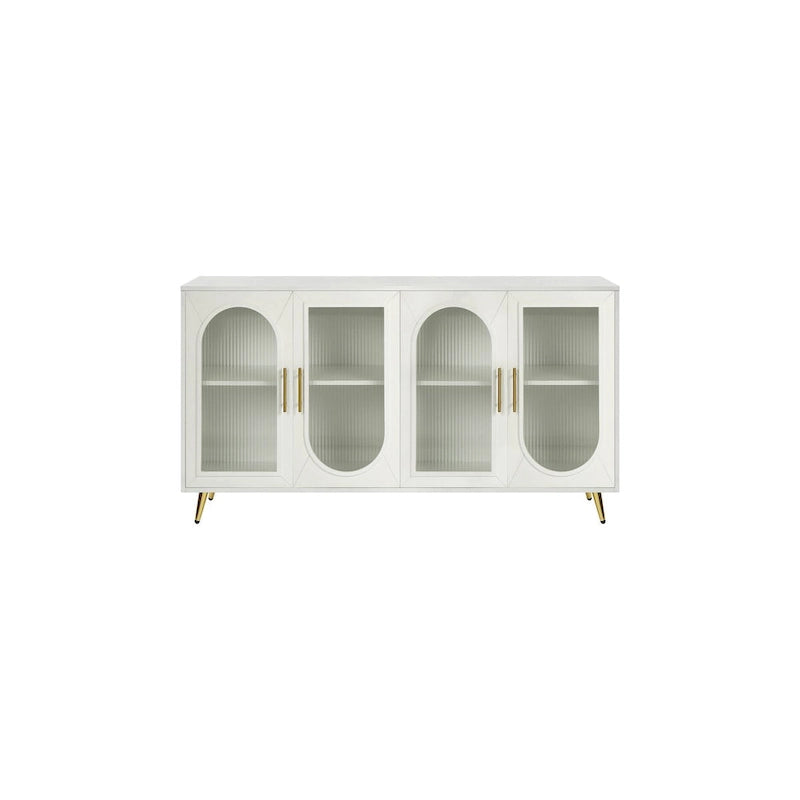 Meuble TV en bois de 60 pouces avec armoire de rangement et porte en verre