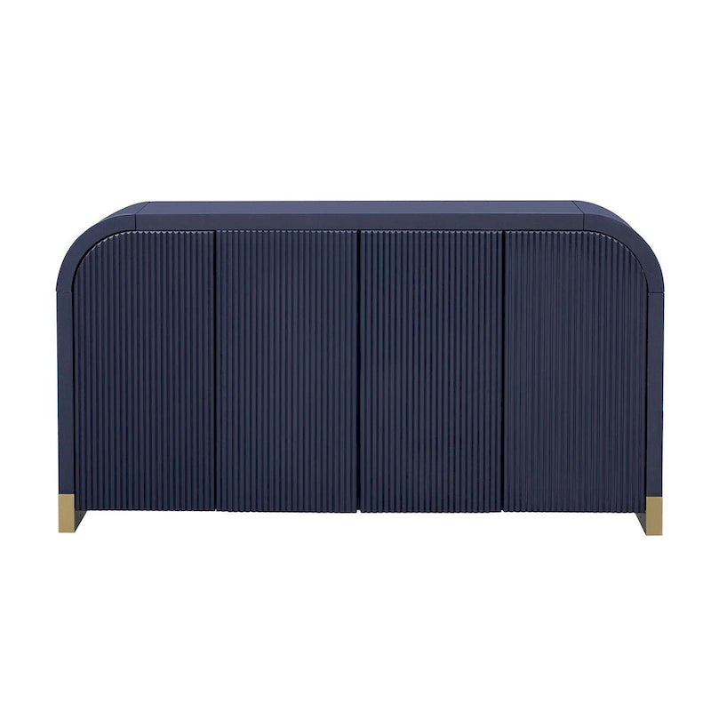 Meuble de rangement 4 portes à coins arrondis et panneaux de portes ondulés, avec étagères réglables