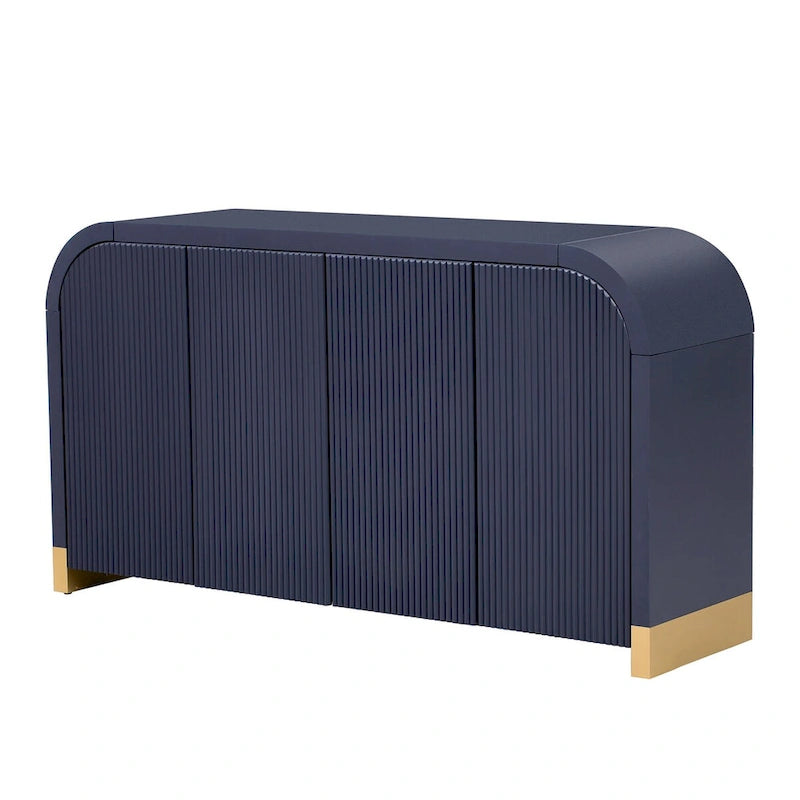 Meuble de rangement 4 portes à coins arrondis et panneaux de portes ondulés, avec étagères réglables
