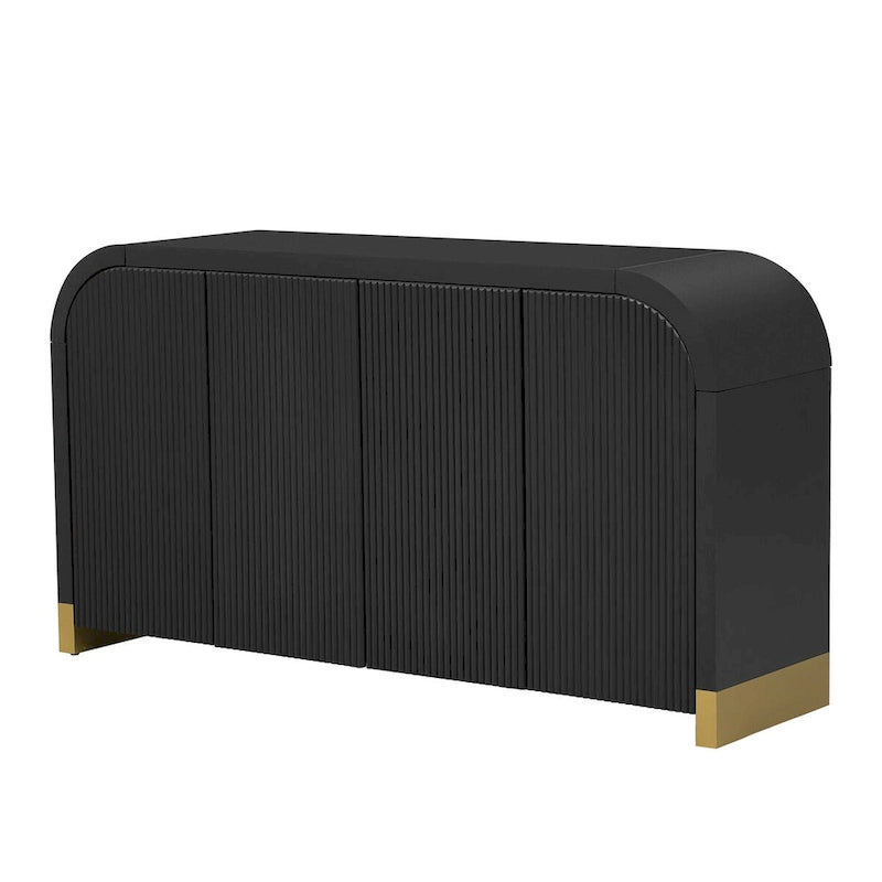 Meuble de rangement 4 portes à coins arrondis et panneaux de portes ondulés, avec étagères réglables