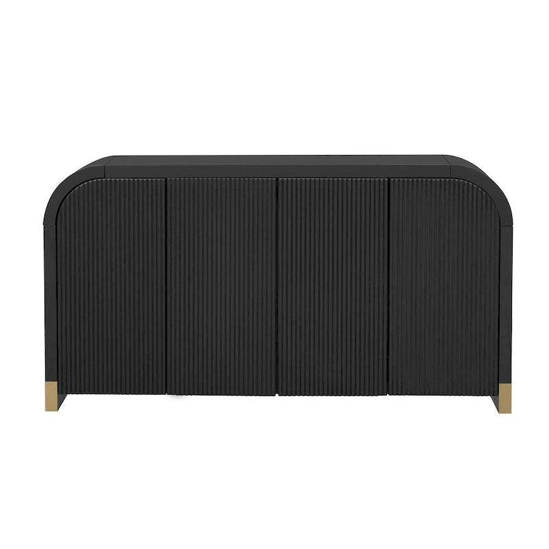 Meuble de rangement 4 portes à coins arrondis et panneaux de portes ondulés, avec étagères réglables
