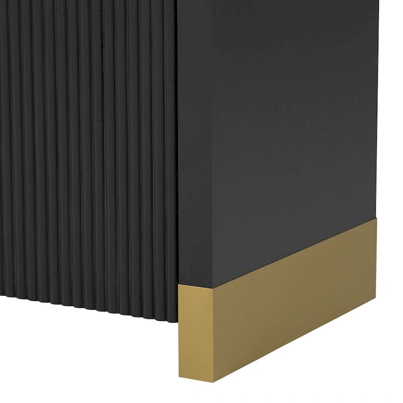 Meuble de rangement 4 portes à coins arrondis et panneaux de portes ondulés, avec étagères réglables