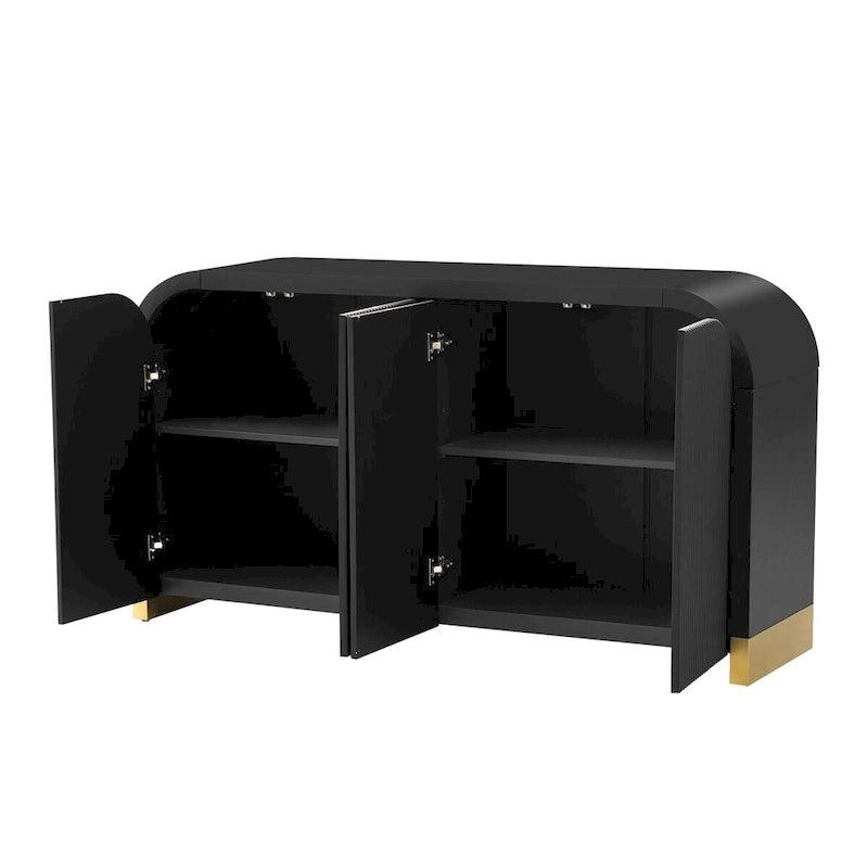 Meuble de rangement 4 portes à coins arrondis et panneaux de portes ondulés, avec étagères réglables