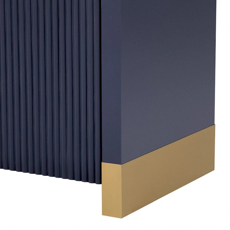 Meuble de rangement 4 portes à coins arrondis et panneaux de portes ondulés, avec étagères réglables