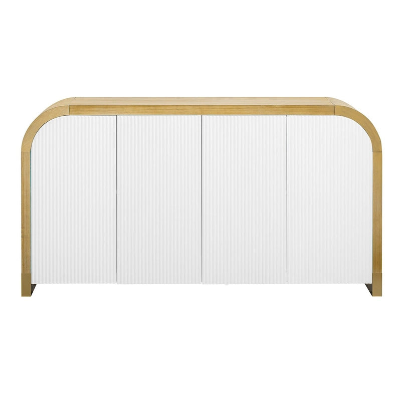 Meuble de rangement 4 portes à coins arrondis et panneaux de portes ondulés, avec étagères réglables