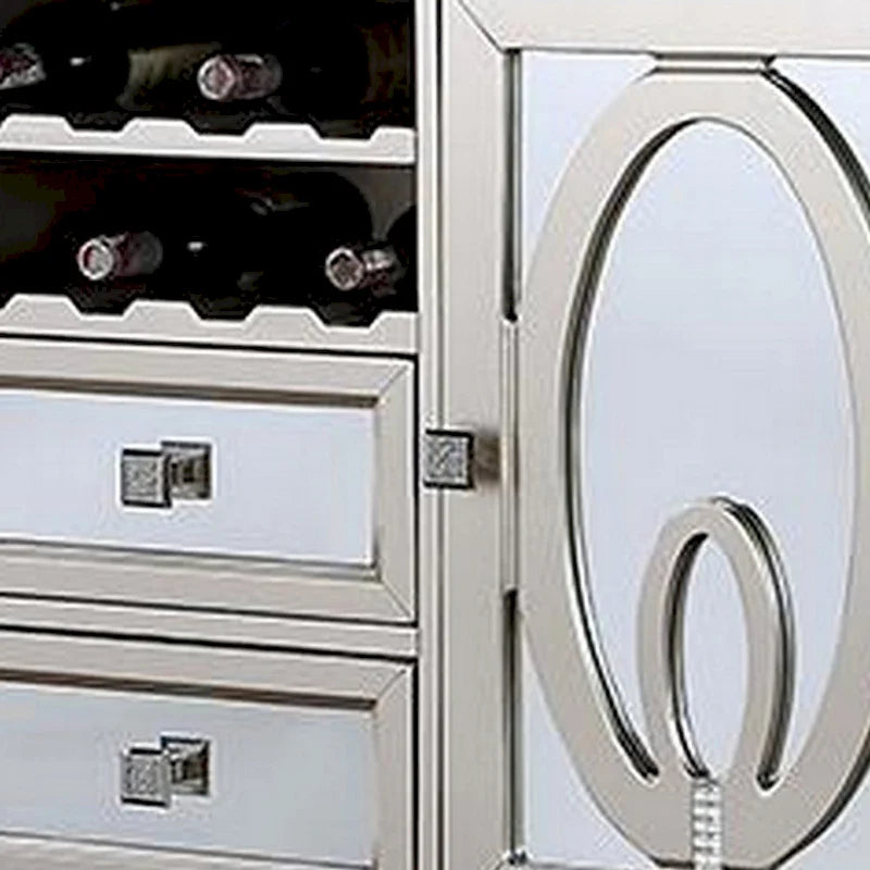 Console de buffet Cate 137 cm, 2 portes, casier à vin, miroir, argenté