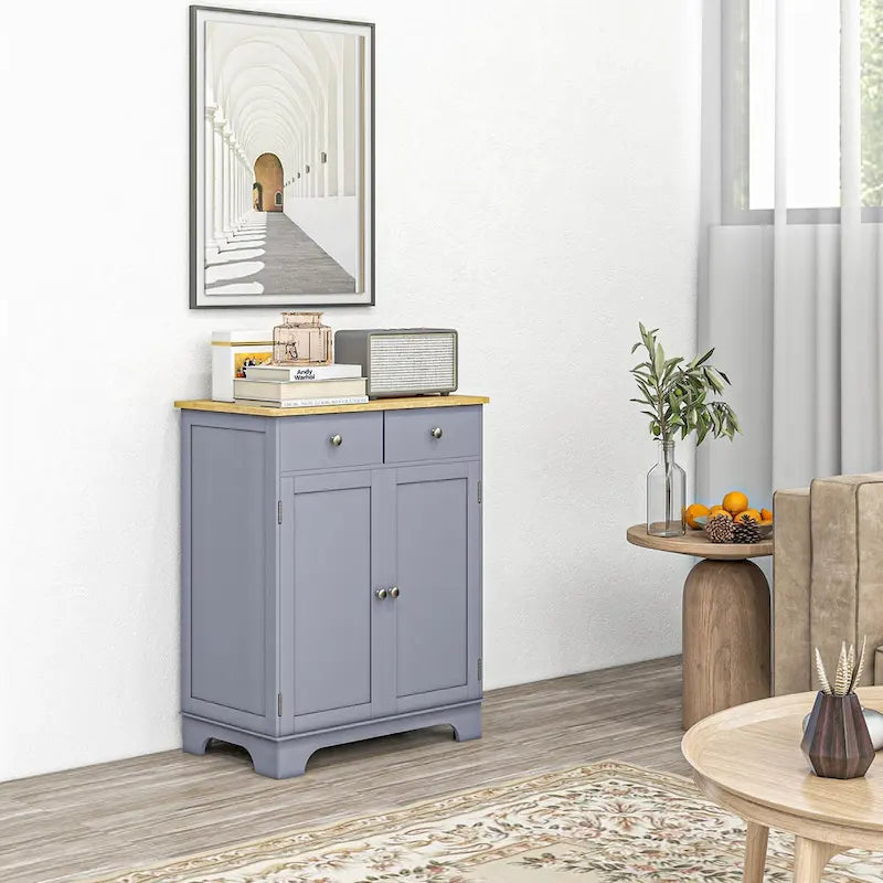 Buffet de salle à manger, Meuble de cuisine à double porte, Meuble de rangement pour bar à café avec 2 tiroirs, Étagère réglable