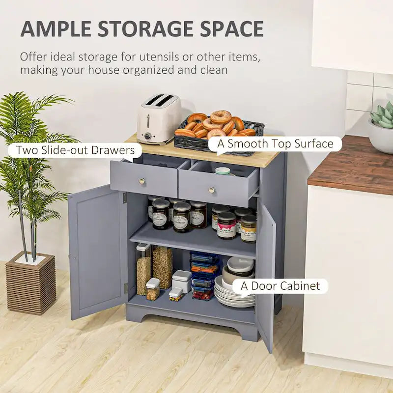 Buffet de salle à manger, Meuble de cuisine à double porte, Meuble de rangement pour bar à café avec 2 tiroirs, Étagère réglable