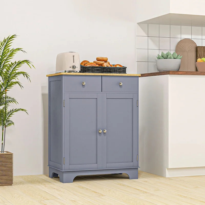 Buffet de salle à manger, Meuble de cuisine à double porte, Meuble de rangement pour bar à café avec 2 tiroirs, Étagère réglable