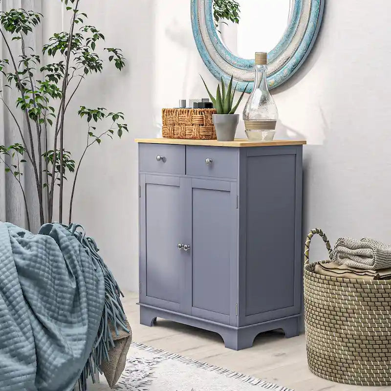 Buffet de salle à manger, Meuble de cuisine à double porte, Meuble de rangement pour bar à café avec 2 tiroirs, Étagère réglable