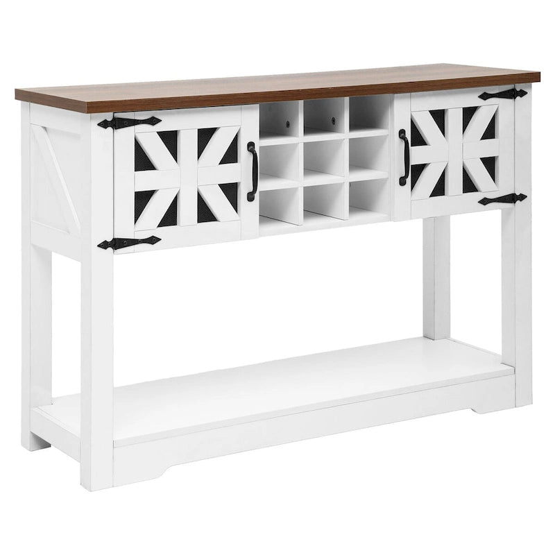 Meuble console d'entrée en bois blanc de style ferme de 45,5 po Buffet de rangement avec casier à vin - 45,3 long. x 15 larg. x 31,5 haut.