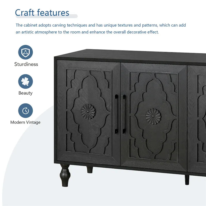 Grand meuble de rangement avec portes sculptées motif floral