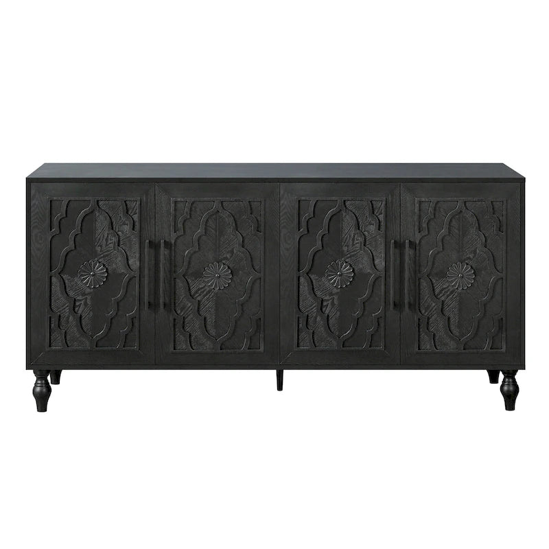 Grand meuble de rangement avec portes sculptées motif floral