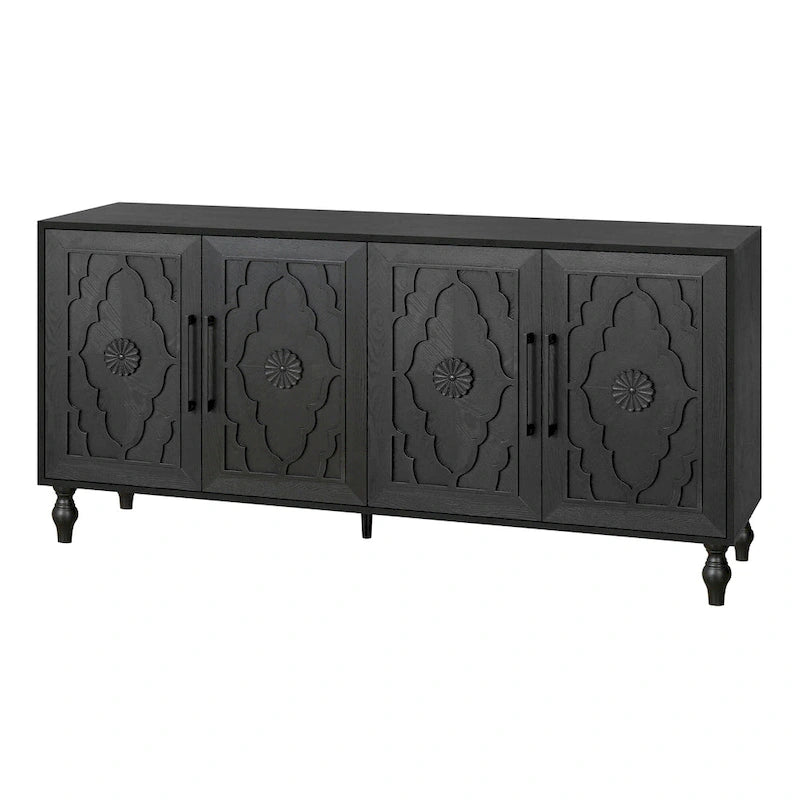 Grand meuble de rangement avec portes sculptées motif floral