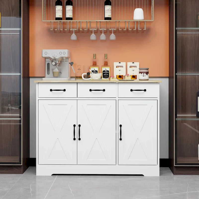 Meuble de Rangement Buffet de Ferme avec 3 Tiroirs et 3 Portes