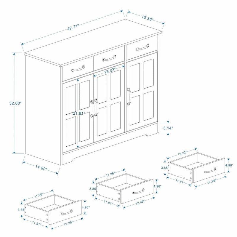 Meuble de Rangement Buffet de Ferme avec 3 Tiroirs et 3 Portes