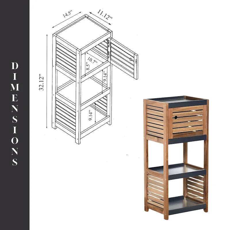 Meuble de rangement de salle de bain compact avec étagères ouvertes - 14,5L x 11 3/4l x 32 6/8H