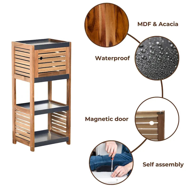 Meuble de rangement de salle de bain compact avec étagères ouvertes - 14,5L x 11 3/4l x 32 6/8H
