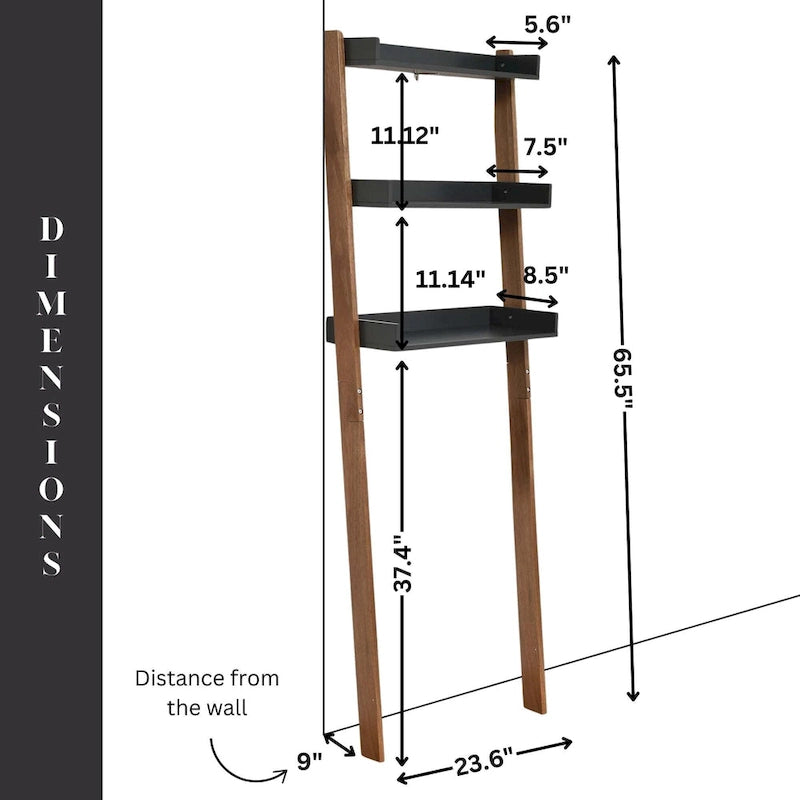 Étagère de rangement au-dessus des toilettes avec design en échelle 3 paniers - 60 L x 21,5 P x 166,5 H cm