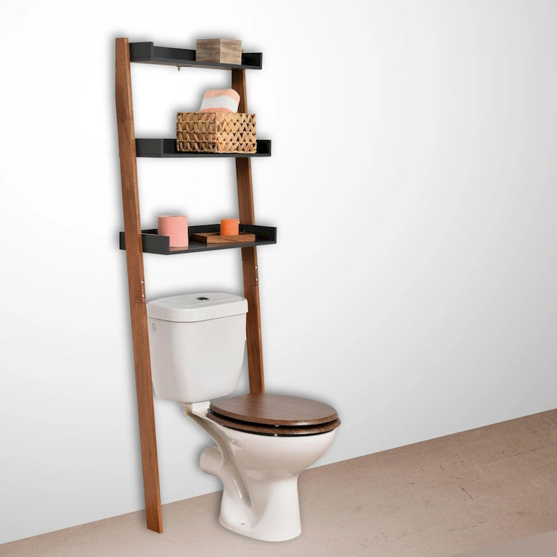 Étagère de rangement au-dessus des toilettes avec design en échelle 3 paniers - 60 L x 21,5 P x 166,5 H cm