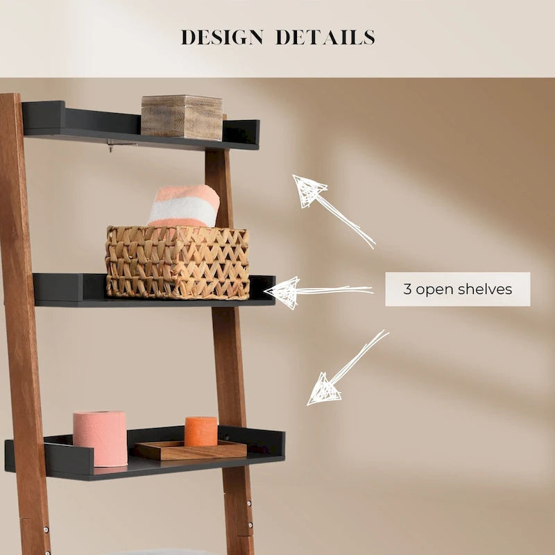 Étagère de rangement au-dessus des toilettes avec design en échelle 3 paniers - 60 L x 21,5 P x 166,5 H cm