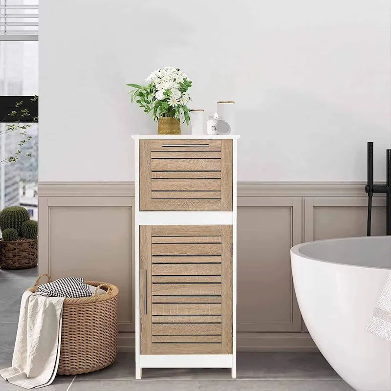 Meuble de rangement pour linge Stockholm avec porte à persiennes et tiroir