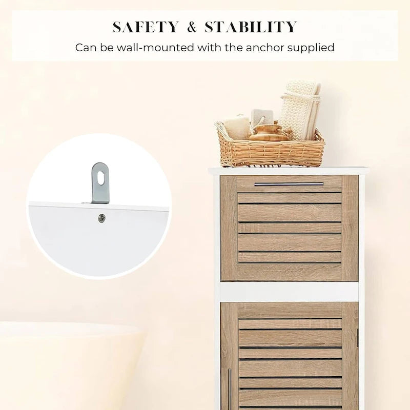 Meuble de rangement pour linge Stockholm avec porte à persiennes et tiroir