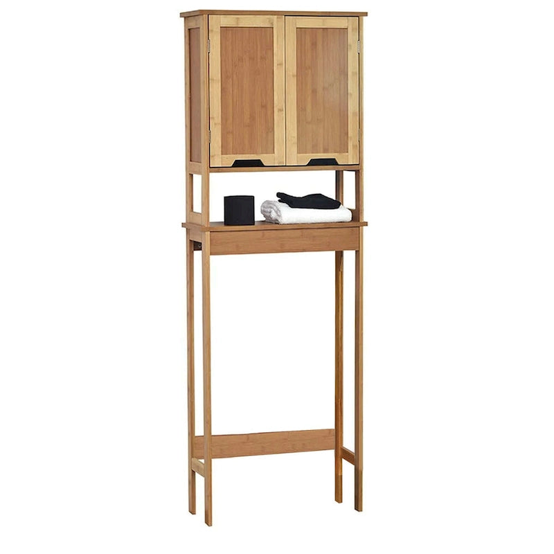 Armoire de rangement en bambou à placer au-dessus des toilettes avec deux portes et une étagère ouverte Collection Mahe - 23,10L x 8,10l x 68,4H