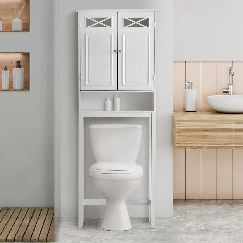 Meuble de rangement pour toilettes Teamson Home Dawson, Blanc - 8L x 25W x 68H
