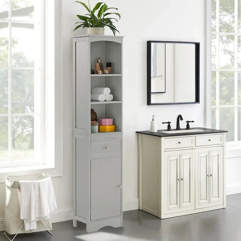 Meuble de rangement haut en bois sur pied pour salle de bain