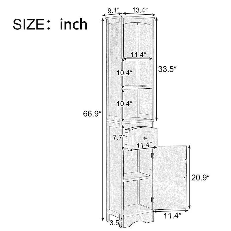 Meuble de rangement haut en bois sur pied pour salle de bain