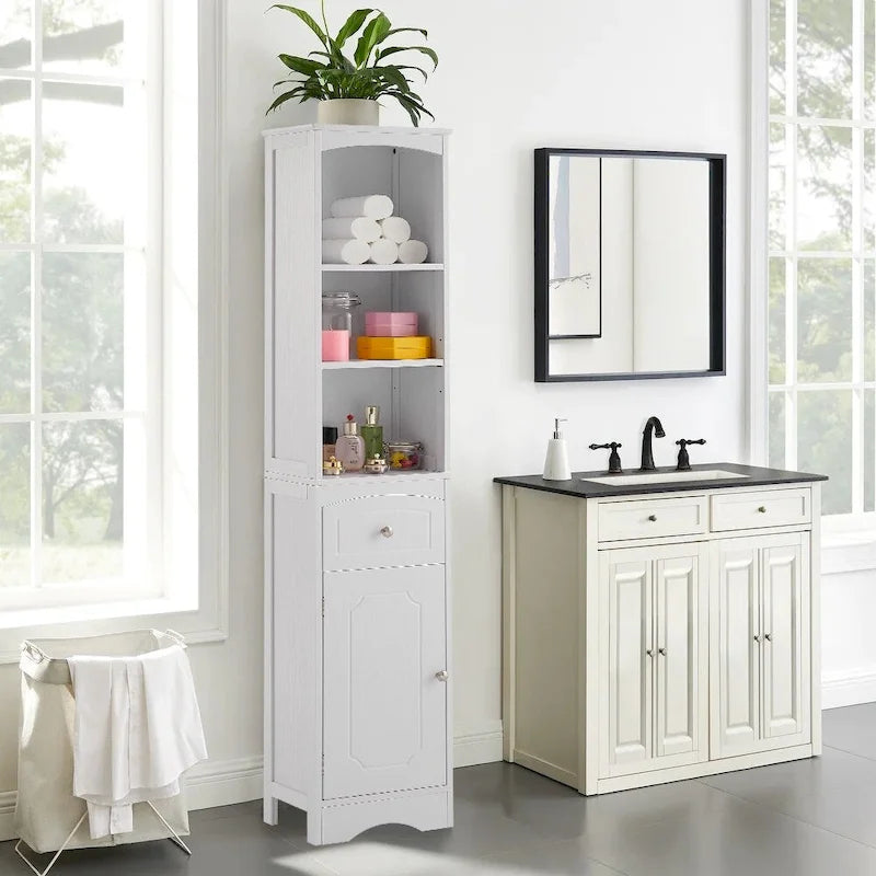 Meuble de rangement haut en bois sur pied pour salle de bain