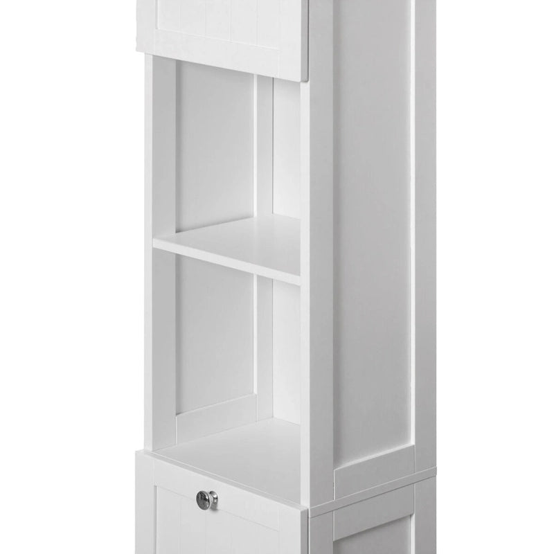 Colonne de salle de bain haute et blanche avec rangement