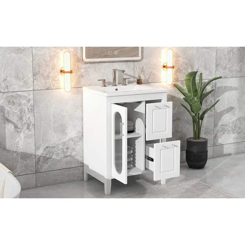 Meuble-lavabo de salle de bain avec deux tiroirs et porte