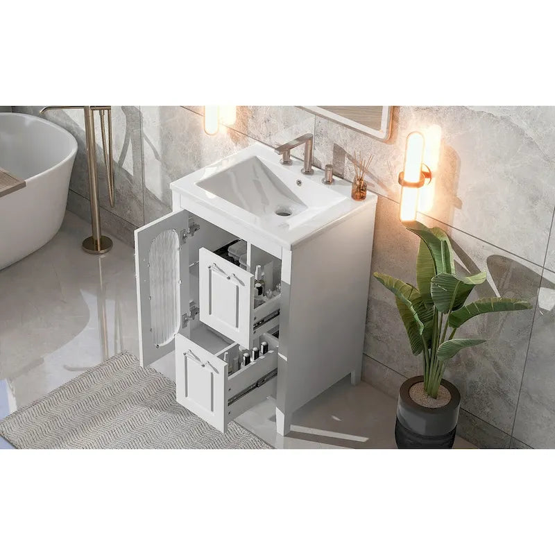 Meuble-lavabo de salle de bain avec deux tiroirs et porte