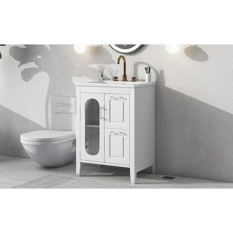 Meuble-lavabo de salle de bain avec deux tiroirs et porte