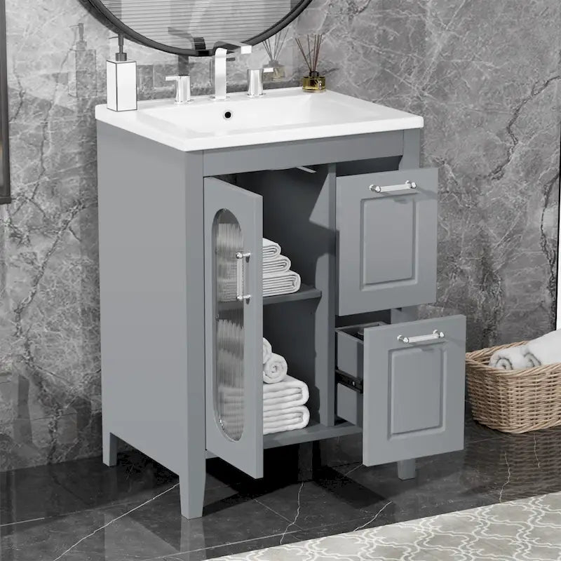 Meuble-lavabo de salle de bain avec deux tiroirs et porte