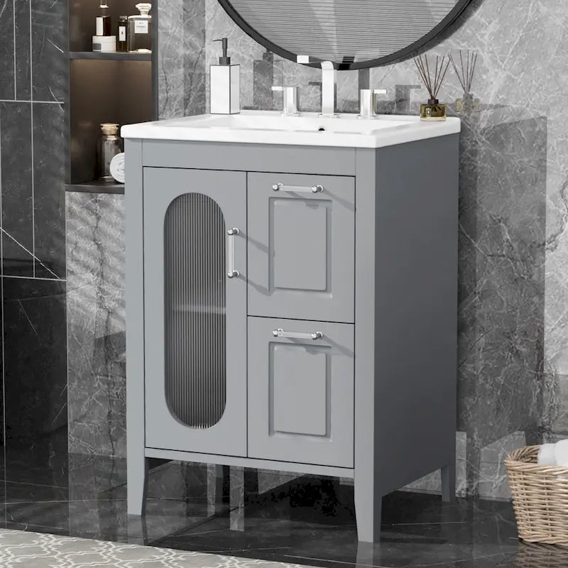 Meuble-lavabo de salle de bain avec deux tiroirs et porte