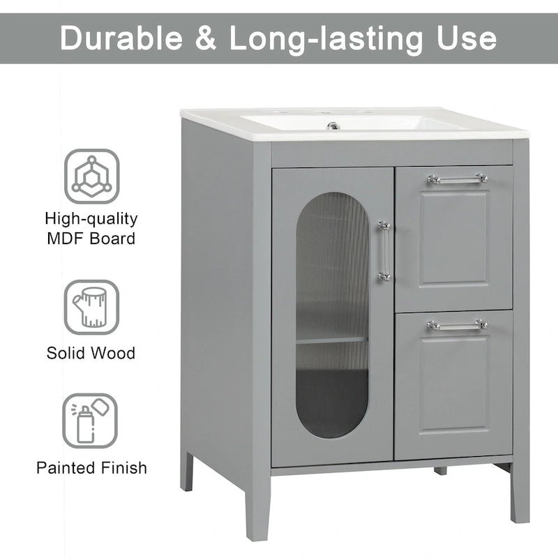 Meuble-lavabo de salle de bain avec deux tiroirs et porte