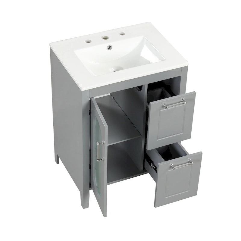 Meuble-lavabo de salle de bain avec deux tiroirs et porte
